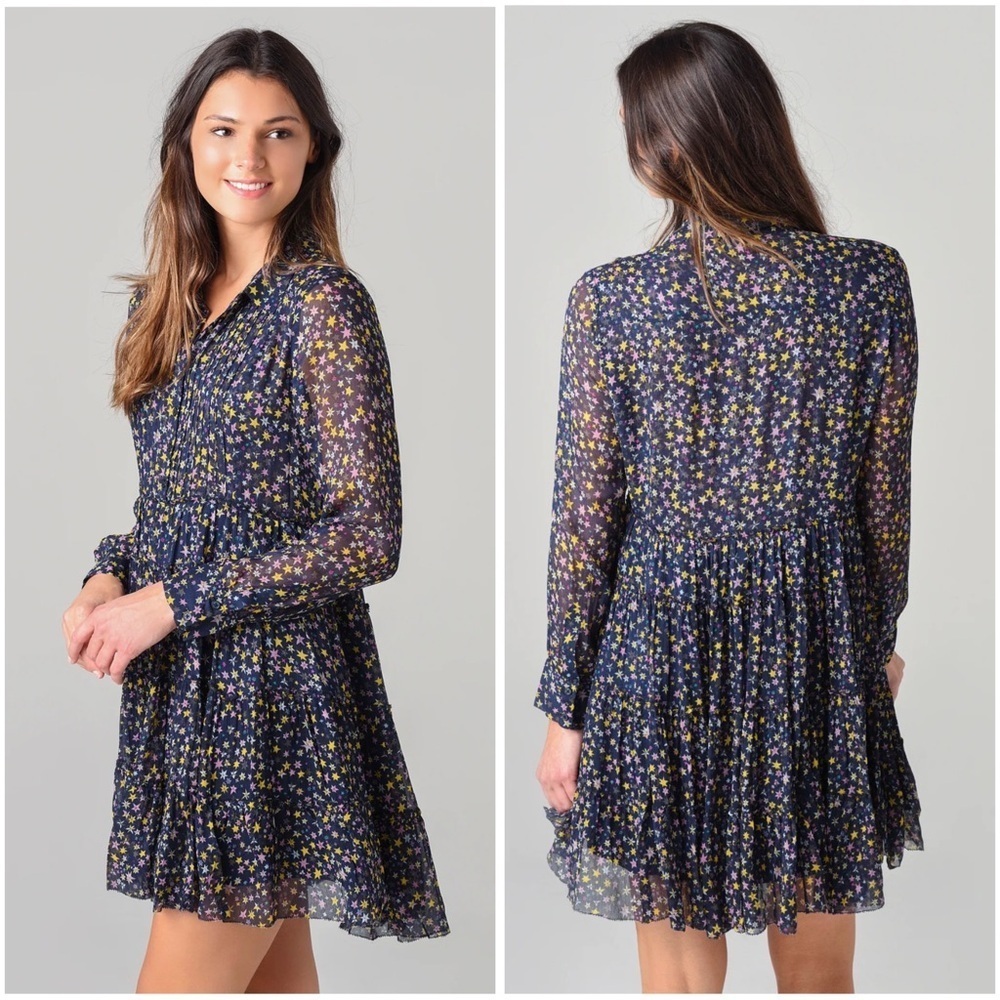 Zadig & Voltaire Lightweight Chiffon Rapidy Crinkle Print Etoiles Dress Sz L NWT - Picture 9 of 11